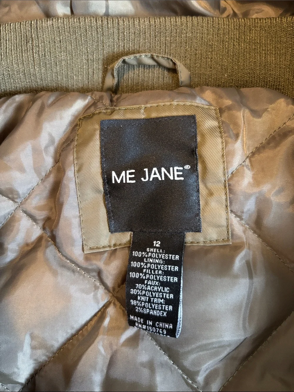 Me Jane Olive Green Hooded Puffer Jacket with Pink Fur Trim